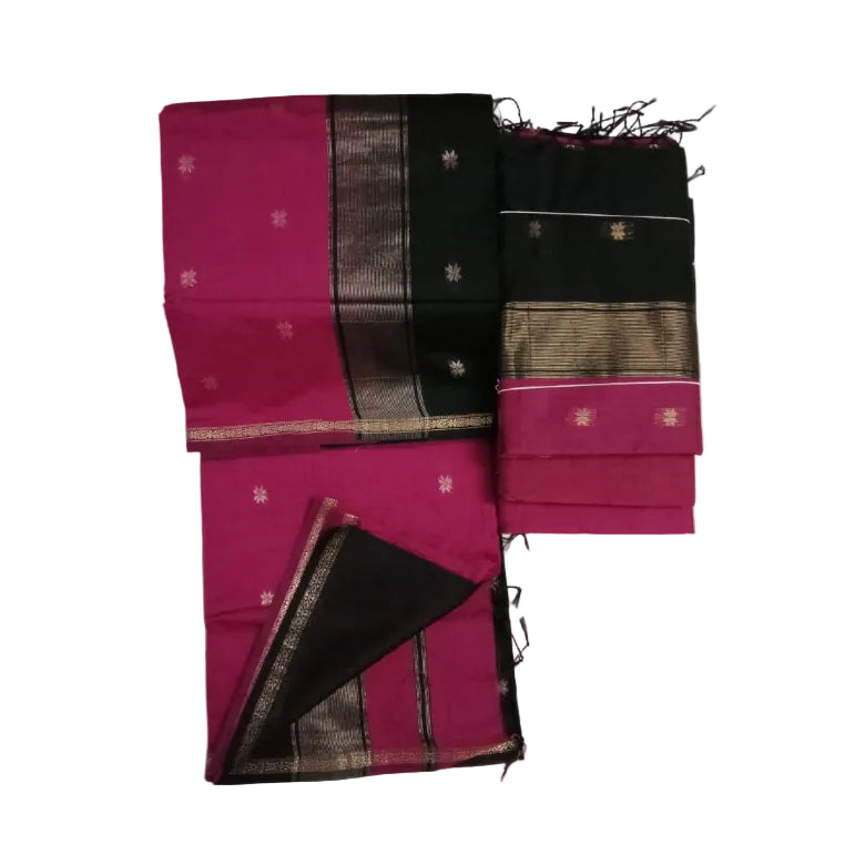 Pink body Black pallu & blouse Maheshwari  Cotton Sarees