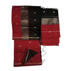 Maroon body Black pallu and blouse Maheshwari  Cotton Sarees