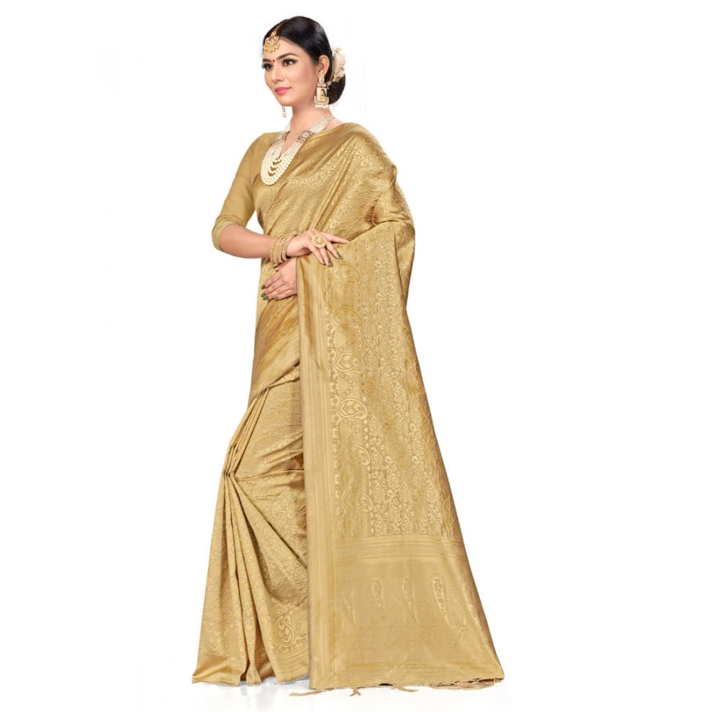Generic Women's Banarasi Silk Saree (Cream, 5-6mtrs)