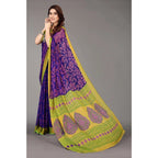 Generic Women's Viscose Rayon Printed Saree With Unstitched Blouse (Blue)