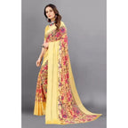 Generic Women's Satin Patta Printed Saree With Unstitched Blouse (Yellow)