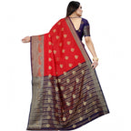 Generic Women's Silk Blend Woven Saree With Unstitched Blouse 5.5Mtr (Purple-Red)