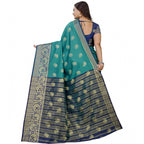 Generic Women's Silk Blend Woven Saree With Unstitched Blouse 5.5Mtr (Dark Blue-Green)