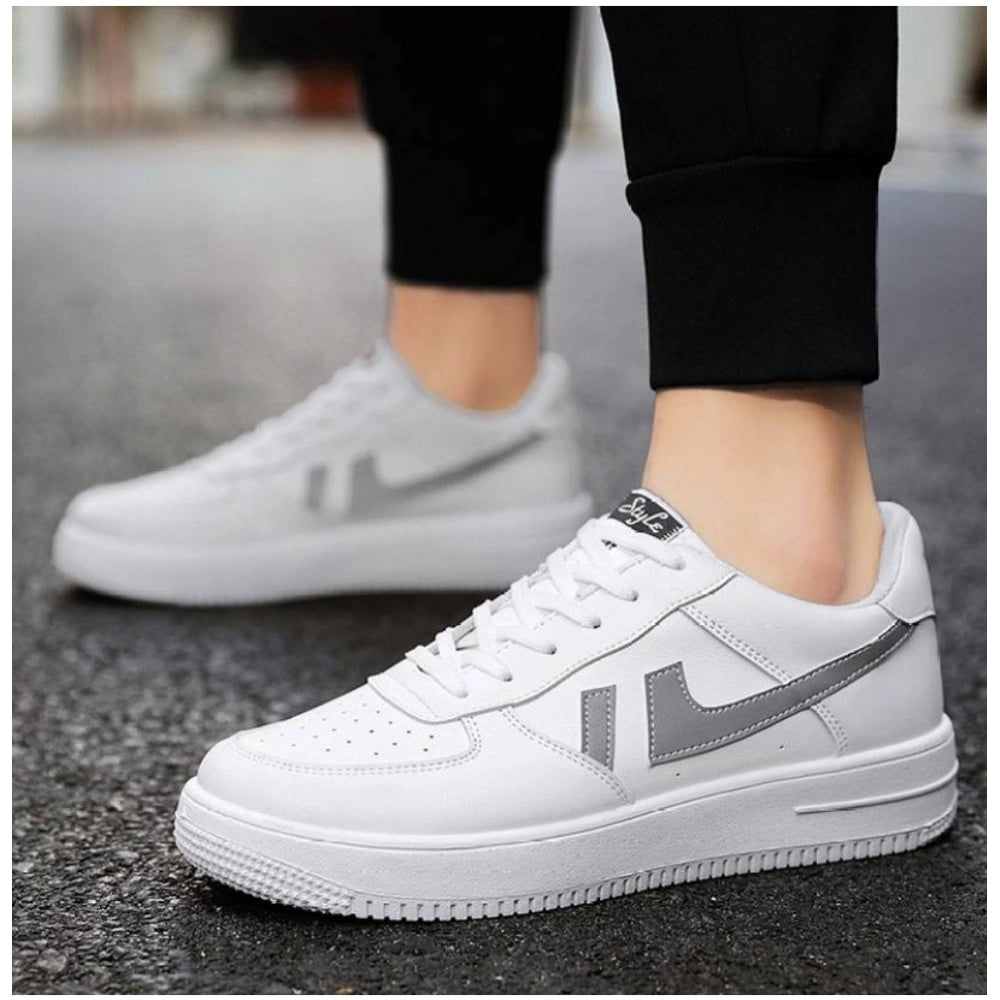 Generic Men's Casual Synthetic Solid Lace-Up Shoes (White)