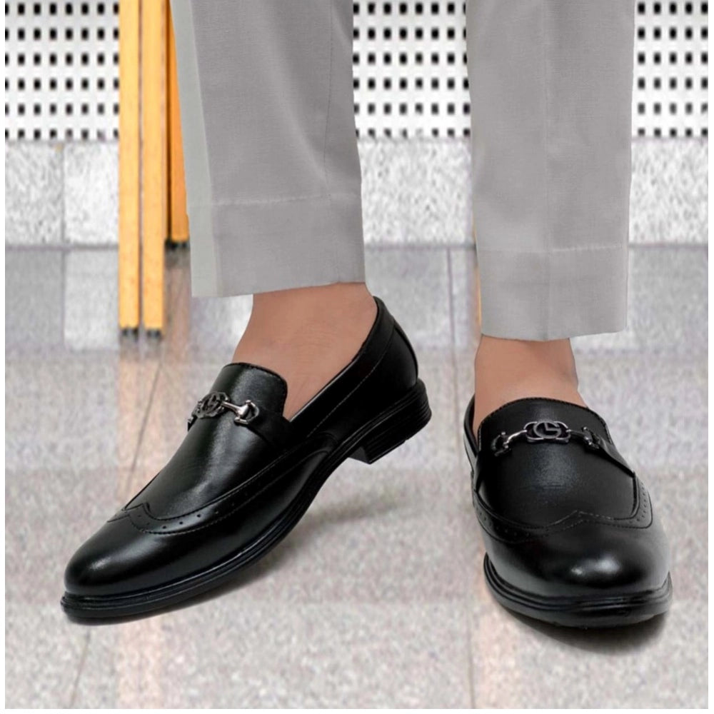 Generic Men's Casual Faux Leather Solid Slip-on Formal Shoes (Black)