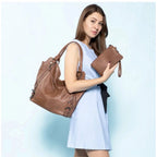 Generic Women's PU Leather Large Shoulder Zipper Handbag (Brown)