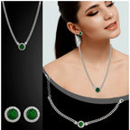 Generic Women's Stainless Steel Green Color Silver Chain Western Combo Jewelry (Silver Plated)