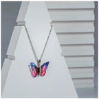 Generic Women's Stainless Steel Colorful Butterfly Pendent Dailywear chain (Silver Plated)