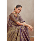 Generic Women's Silk Blend Floral Printed Saree With Unstitched Blouse 5.5Mtr (Navy Blue)