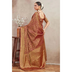 Generic Women's Silk Blend Floral Printed Saree With Unstitched Blouse 5.5Mtr (Brown)