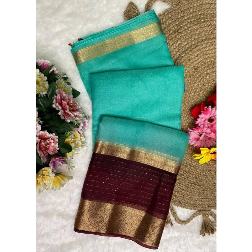 Generic Women's Khadi Cotton  Solid Saree With Unstitched Blouse 5.5Mtr (Sky Blue)
