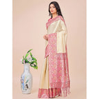 Generic Women's Lichi Silk Printed Saree With Unstitched Blouse 5.5Mtr (Cream)