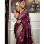 Generic Women's Silk Printed Saree With Unstitched Blouse 5.5Mtr (Wine)