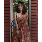 Generic Women's Silk Printed Saree With Unstitched Blouse 5.5Mtr (Maroon)