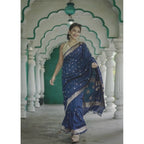 Generic Women's Cotton  Printed Saree With Unstitched Blouse 5.5Mtr (Navy Blue)