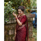 Generic Women's Silk Printed Saree With Unstitched Blouse 5.5Mtr (Maroon)