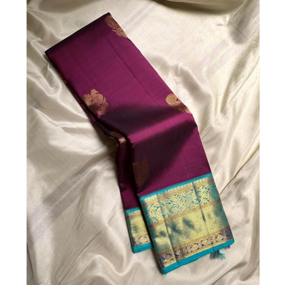 Generic Women's Silk Printed Saree With Unstitched Blouse 5.5Mtr (Wine)