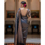 Generic Women's Silk Printed Saree With Unstitched Blouse 5.5Mtr (Blue)