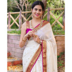 Generic Women's Silk Printed Saree With Unstitched Blouse 5.5Mtr (White)