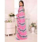 Generic Women's Small Lace Georgette Striped Ready-to-Wear Saree With Unstitched Blouse 5.5 Mtr (Grey)