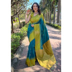 Generic Women's Silk Printed Saree With Unstitched Blouse 5.5Mtr (Rama)
