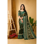 Generic Women's Soft Blooming Marshmallow Fabric Kalamkari Printed Saree With Unstitched Blouse 5.5Mtr (Green)