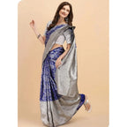Generic Women's Soft Lichi Silk Printed Saree With Unstitched Blouse 5.5Mtr (Blue)