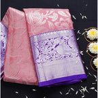 Generic Women's Soft Lichi Silk Printed Saree With Unstitched Blouse 5.5Mtr (Purple)