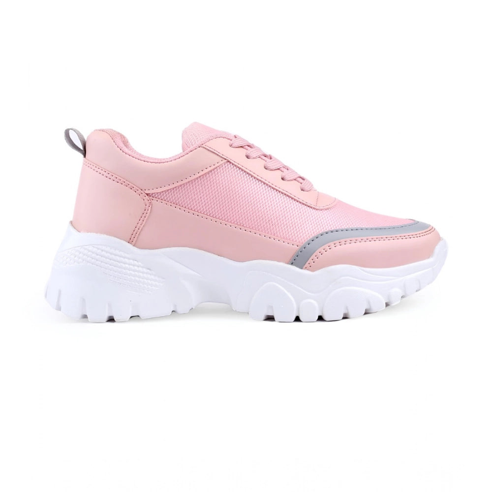 Generic Women's Casual Mesh Printed Lace-Ups Shoes (Pink)
