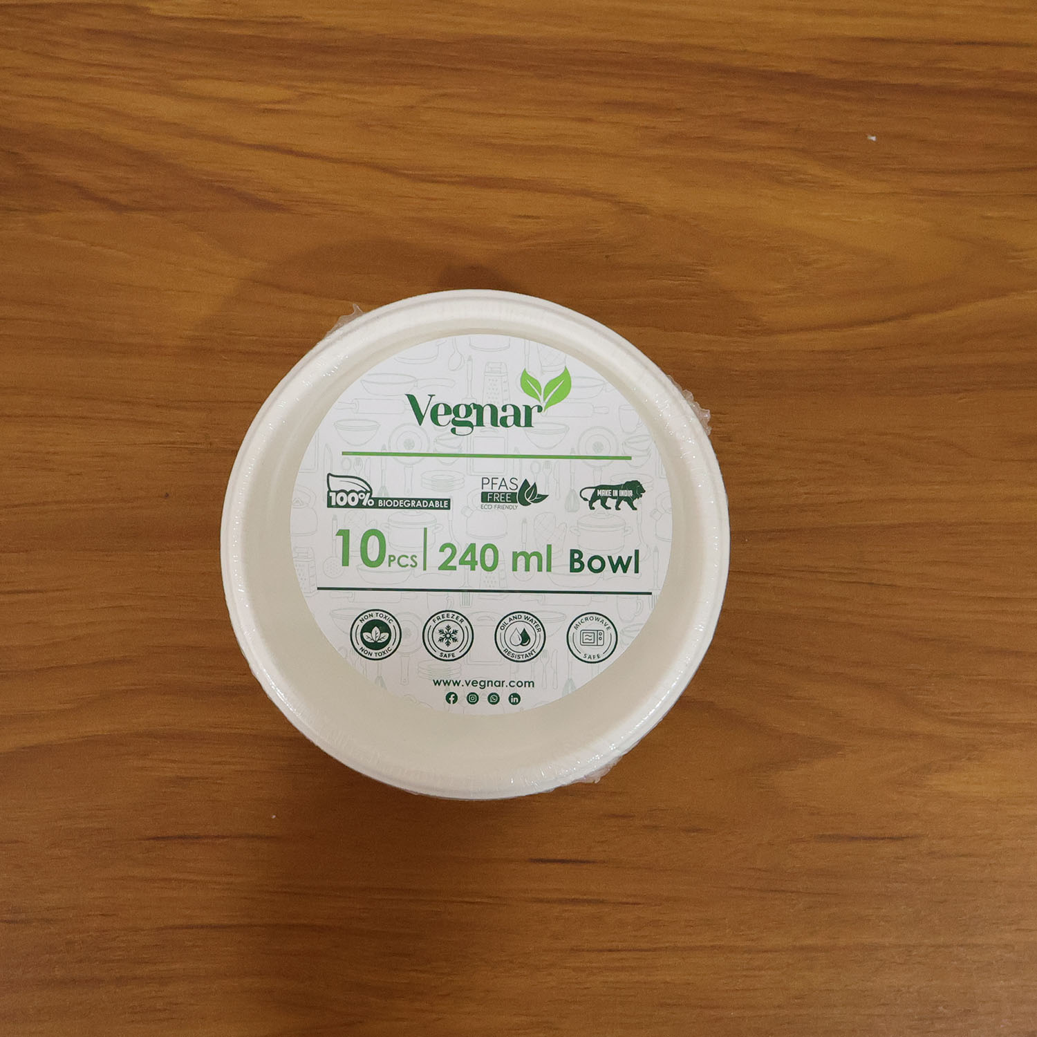 Vegnar Disposable Round Food Serving Bowl 240 Ml Capacity  10 Pc
