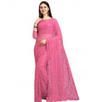 Generic Women's Net Self Design Saree With Unstitched Blouse 5.5Mtr (Dark Pink)