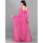 Generic Women's Net Self Design Saree With Unstitched Blouse 5.5Mtr (Dark Pink)