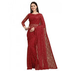 Generic Women's Net Self Design Saree With Unstitched Blouse 5.5Mtr (Maroon)