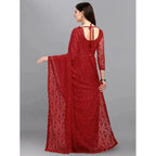 Generic Women's Net Self Design Saree With Unstitched Blouse 5.5Mtr (Maroon)