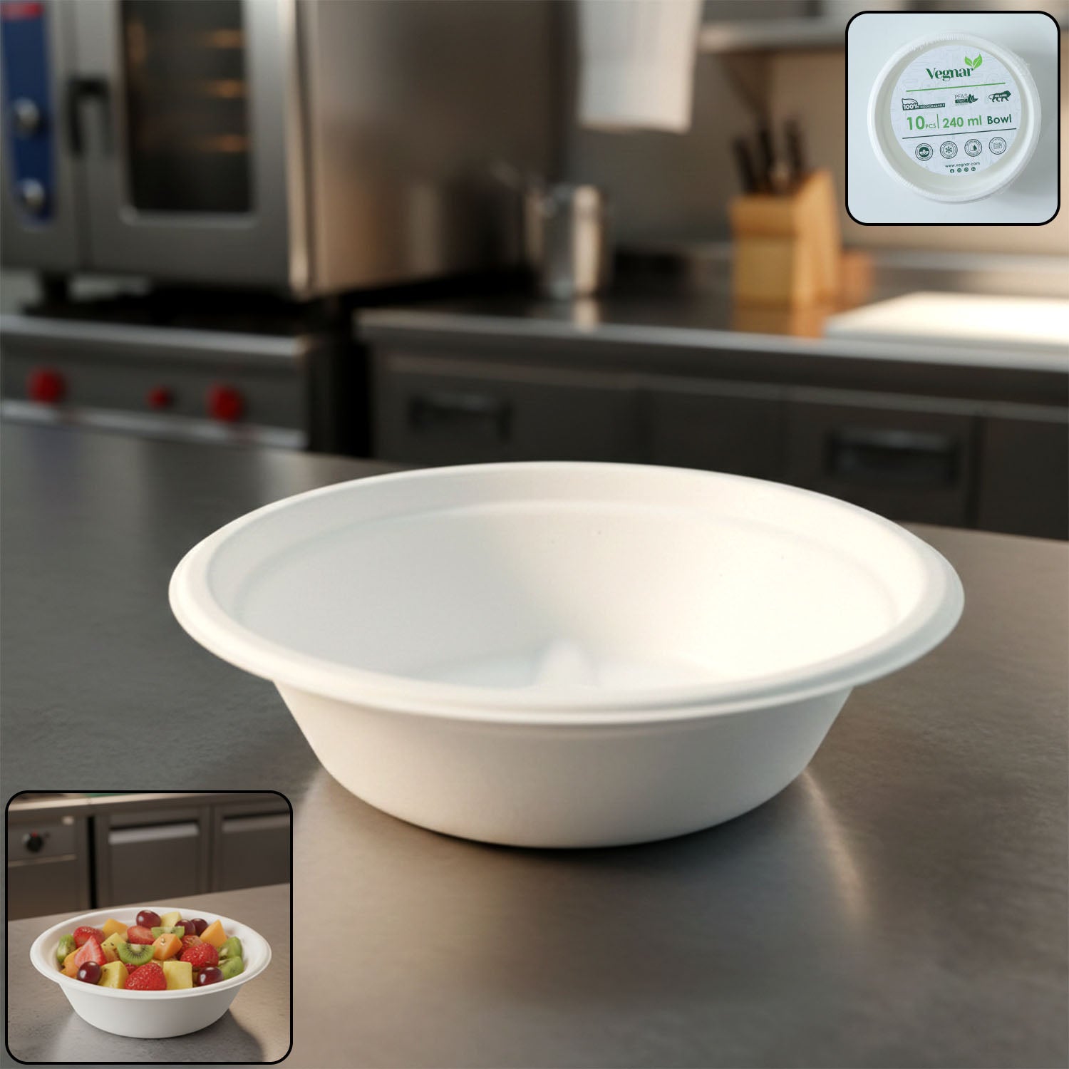 Vegnar Disposable Round Food Serving Bowl 240 Ml Capacity  10 Pc
