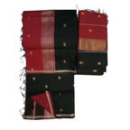 Black body Maroon blouse & pallu Maheshwari  Cotton Sarees