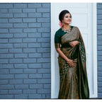 Generic Women's Litchi silk Printed Saree With Unstitched Blouse (Green)