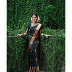 Generic Women's Litchi silk Printed Saree With Unstitched Blouse (Green)