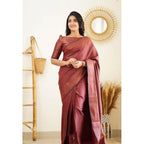 Generic Women's Litchi silk Printed Saree With Unstitched Blouse (Maroon)