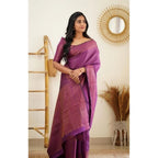 Generic Women's Litchi silk Printed Saree With Unstitched Blouse (Purple)