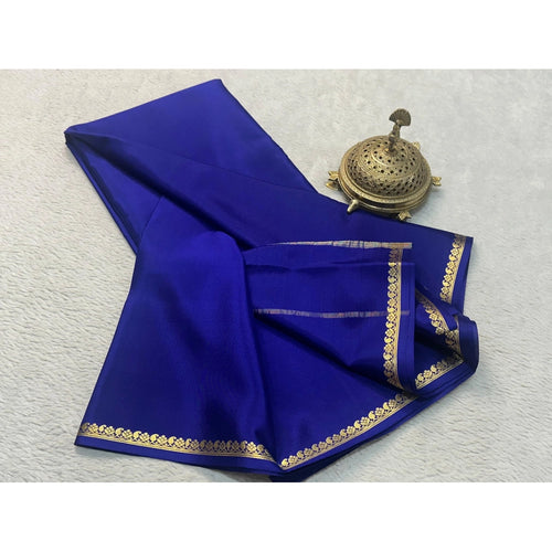 Generic Women's Crepe Chit Pallu Solid Saree With Unstitched Blouse 5.5Mtr (Navy Blue)