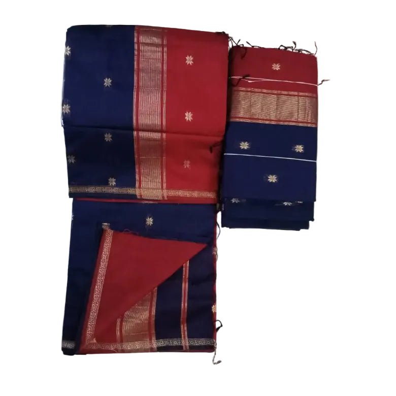 Navy blue body Maroon pallu & blouse  Maheshwari  Cotton Sarees