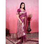 Generic Women's Banarasi Silk Printed Saree With Unstitched Blouse 5.5Mtr (Wine)