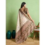 Generic Women's Silk Blend Printed Saree With Unstitched Blouse 5.5Mtr (Cream)
