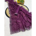 Generic Women's Georgette Stone Work Saree With Unstitched Blouse 5.5Mtr (Purple)