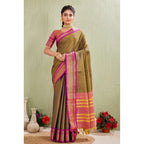 Generic Women's Silk Blended Jaquard Woven Saree With Unstitched Blouse 5.5Mtr (Green)