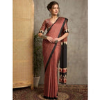Generic Women's Satin Printed Saree With Unstitched Blouse 5.5Mtr (Black)