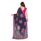 Generic Women's Georgette Printed Saree With Unstitched Blouse 5.5Mtr (Blue)