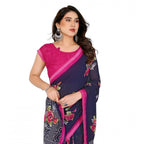 Generic Women's Georgette Printed Saree With Unstitched Blouse 5.5Mtr (Blue)