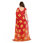 Generic Women's Georgette Printed Saree With Unstitched Blouse 5.5Mtr (Orange)